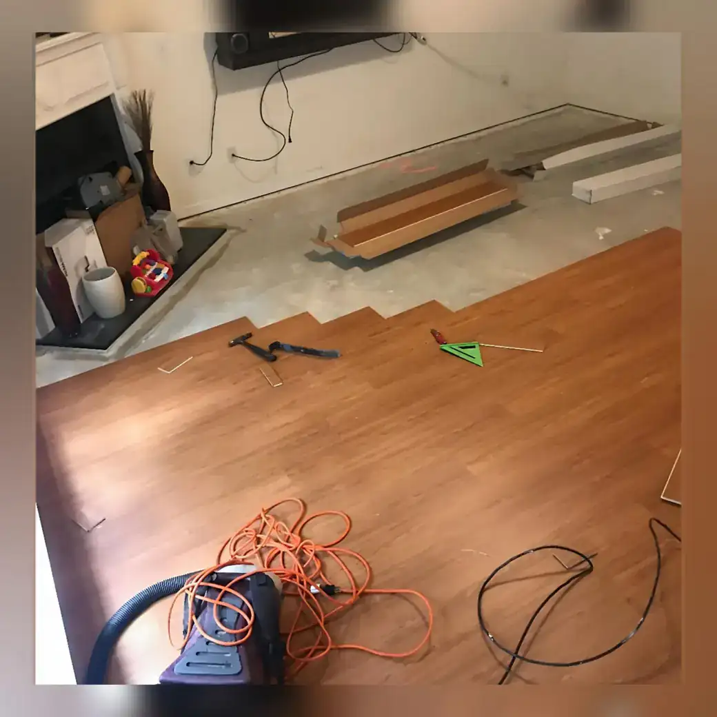 Luxury Vinyl Plank Installation Project | Final Floors LLC Luxury vinyl plank flooring installation in progress over a prepared concrete subfloor in a Metro Atlanta home