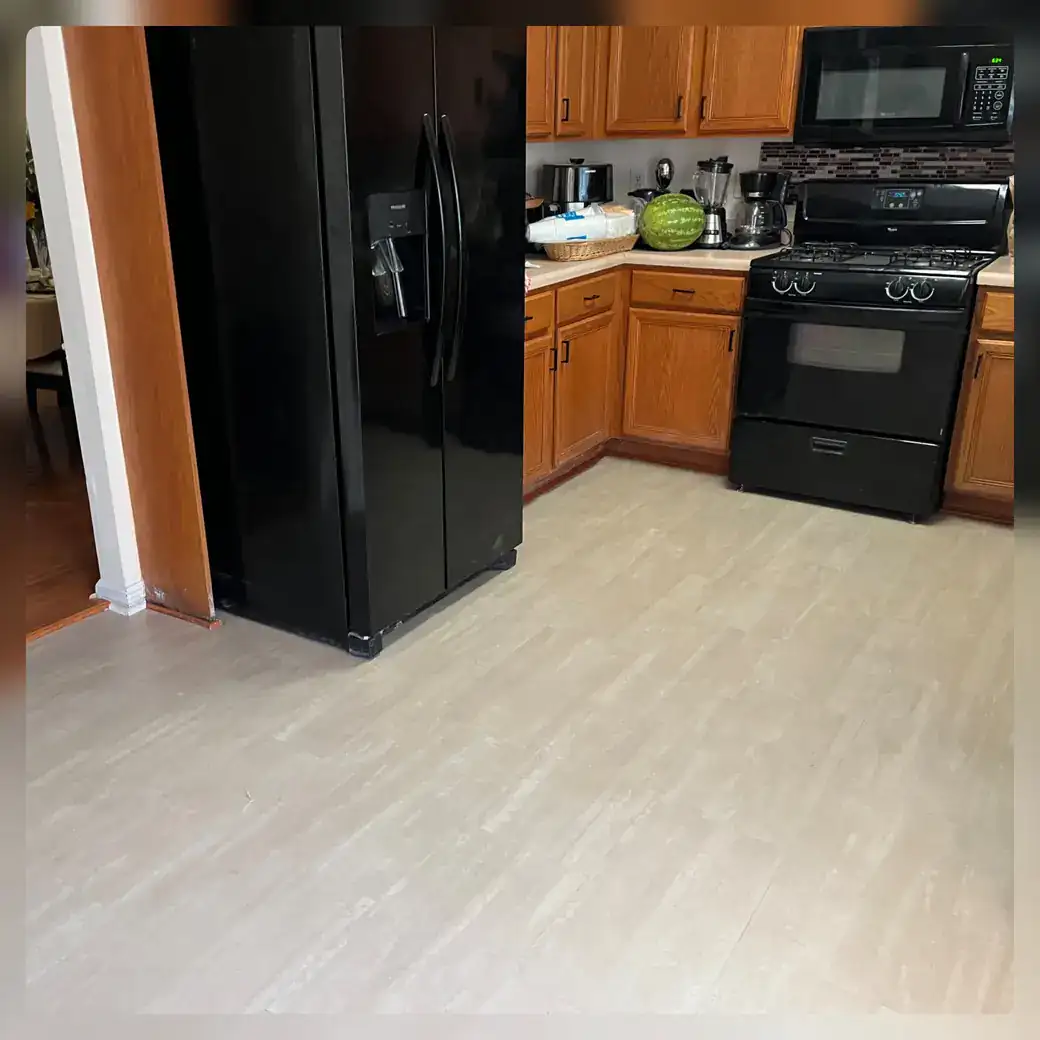 Tile-Look LVP and LVT | Final Floors LLC Stone-look LVP kitchen flooring installation in a Metro Atlanta home