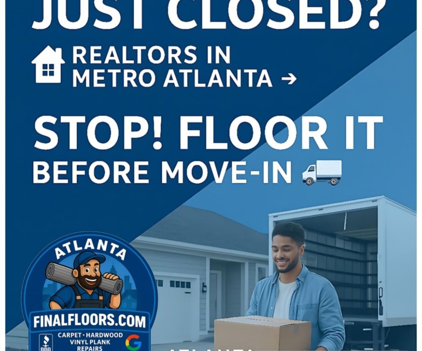 Metro Atlanta trusts Final Floors for flawless, same-week installs that wow buyers & renters 🚀 Waterproof vinyl plank, dust-free hardwood, plush carpet & subfloor repairs installed fast & clean. Call today ➤ 770-910-9719 🌐 FinalFloors.com 📧 finalfloors@gmail.com