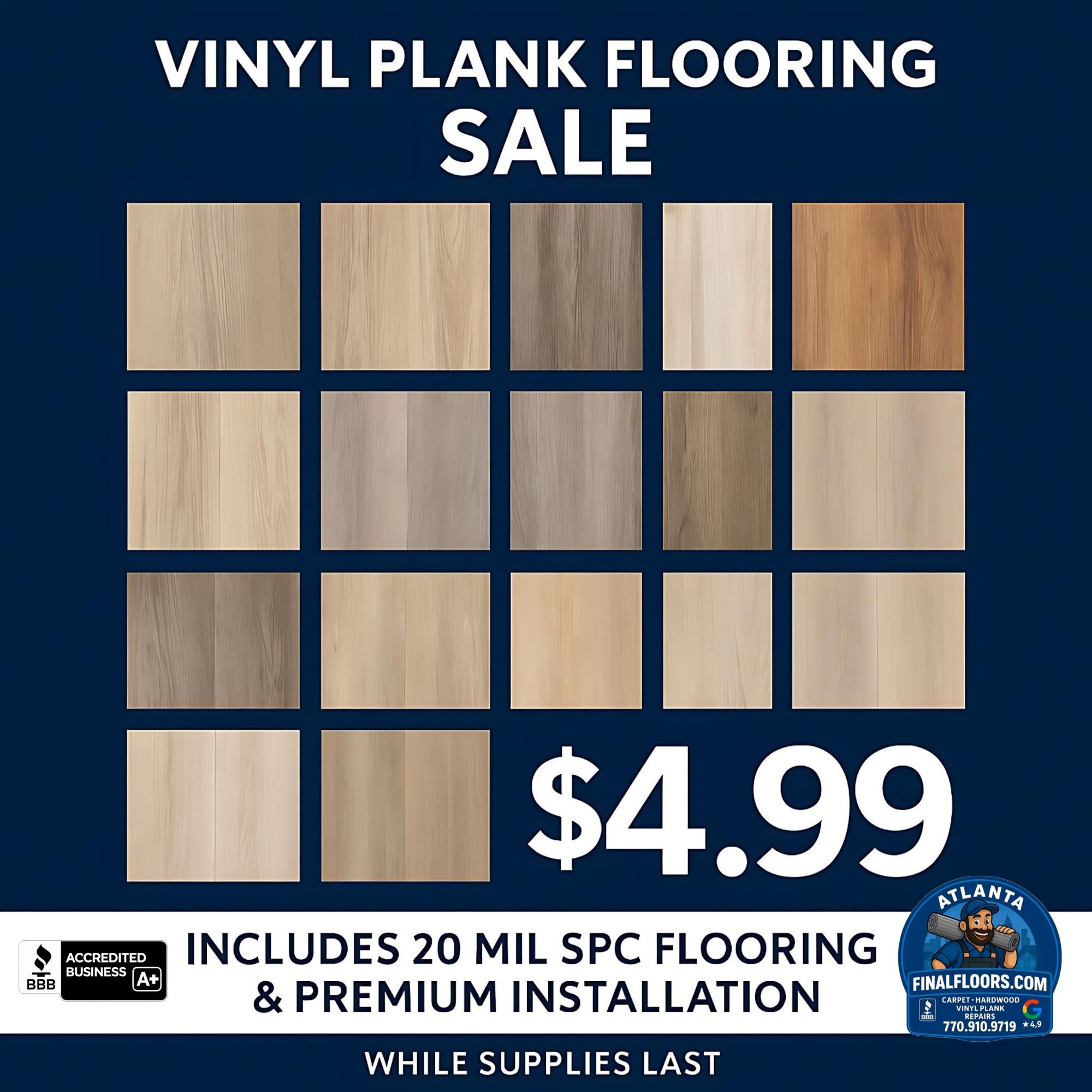Final Floors vinyl plank flooring sale in Metro Atlanta — waterproof, stylish LVP install