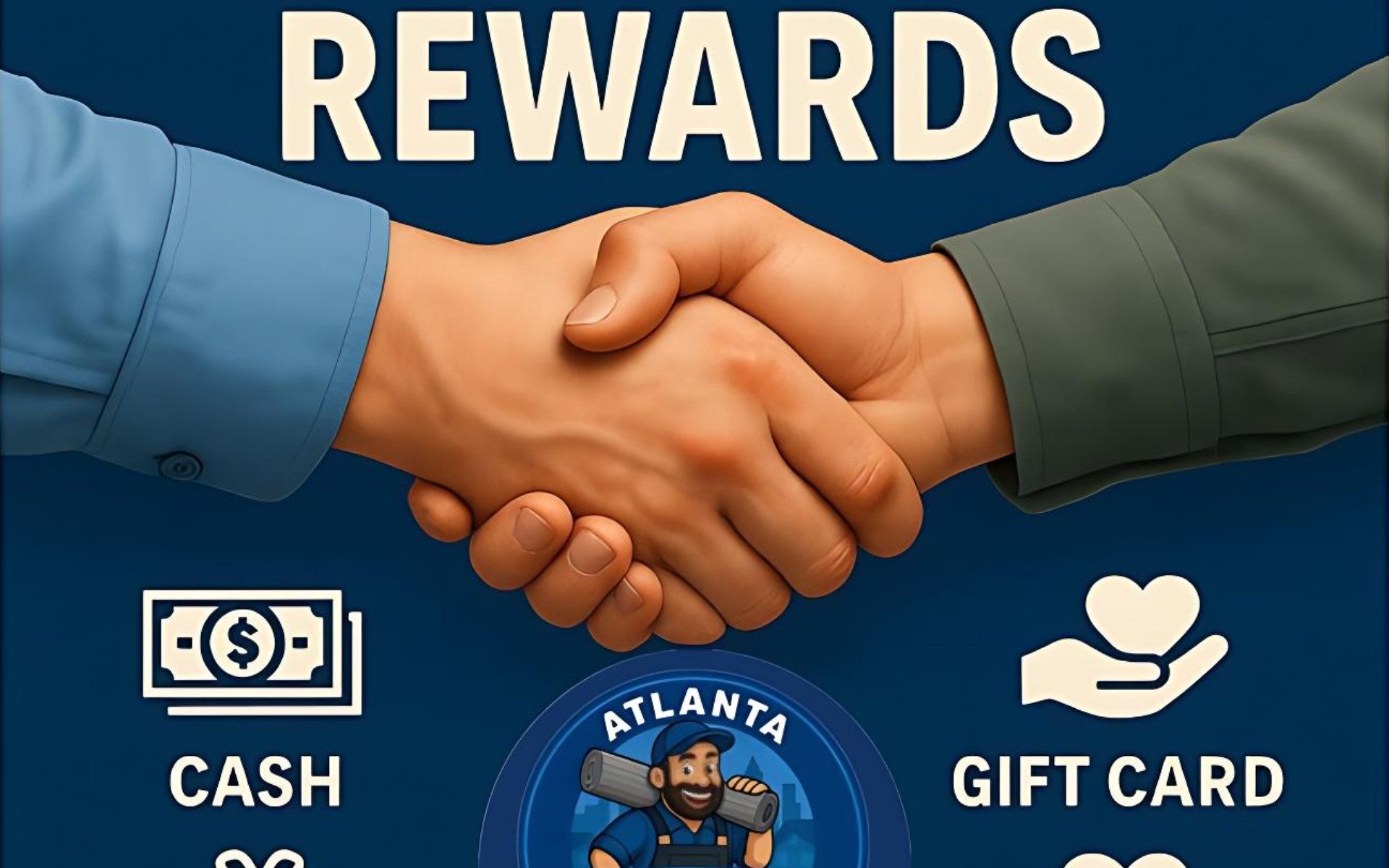 Final Floors Atlanta referral rewards program promotional graphic featuring a handshake and icons representing cash, gift cards, and donations. The image highlights the 10% referral rewards offer, available to homeowners, realtors, property managers, and investors across Metro Atlanta. By referring a client to Final Floors, participants can receive rewards as cash, a gift card, or donate the value to charity. Final Floors specializes in carpet installs, luxury vinyl plank flooring, hardwood refinishing, subfloor repairs, and water-damage putbacks. We proudly serve Alpharetta, Roswell, Sandy Springs, Johns Creek, Brookhaven, Buckhead, Milton, East Cobb, Suwanee, Duluth, Decatur, Kennesaw, Cumming, Norcross, Lawrenceville, and Lilburn. With an A+ BBB rating, 4.9-star Google reviews, and licensed in-house crews only, Final Floors is Atlanta’s trusted choice for fast, flawless flooring installs. Call 770-910-9719 or visit FinalFloors.com today.