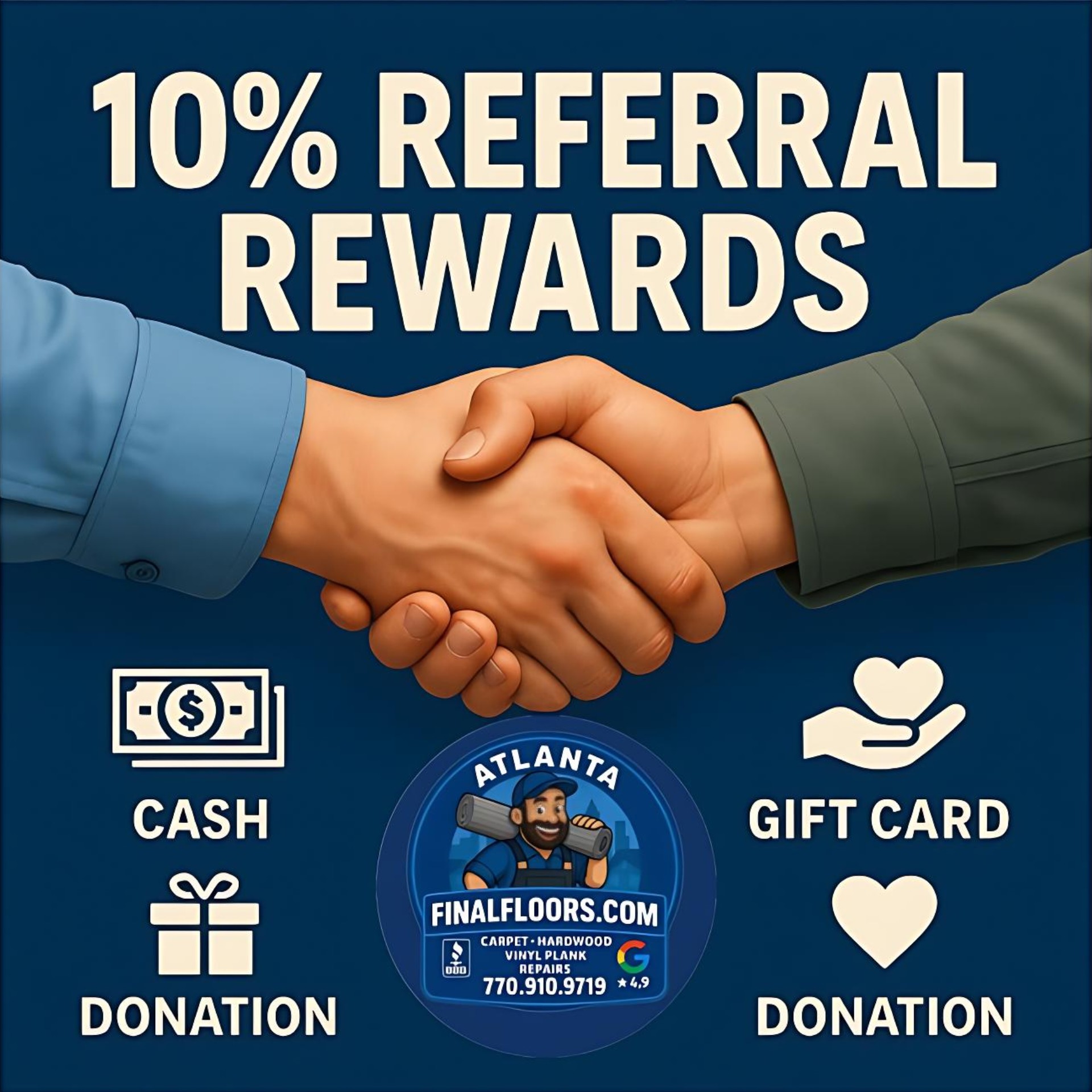 Final Floors Referral Rewards Program — Redeem Gift or Donate