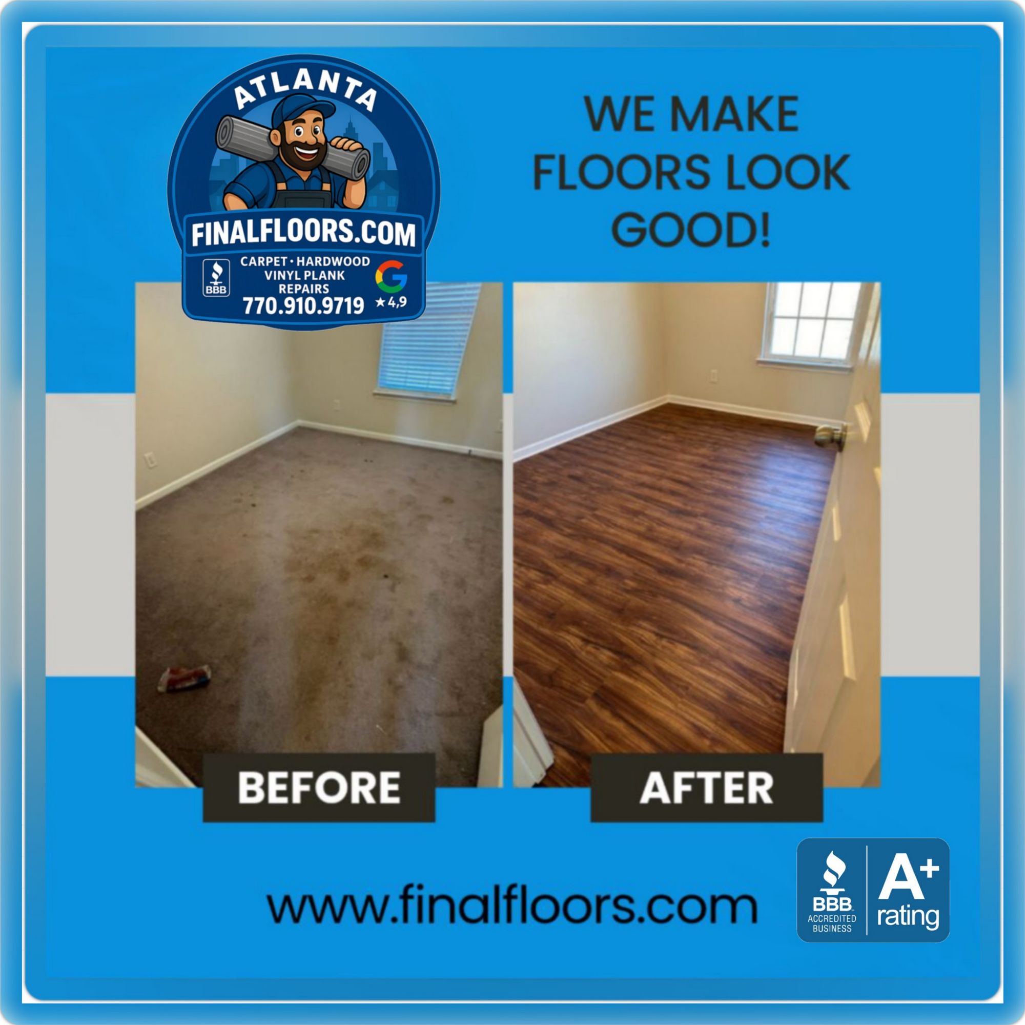 Before After Water Damage Flooring Repair Atlanta