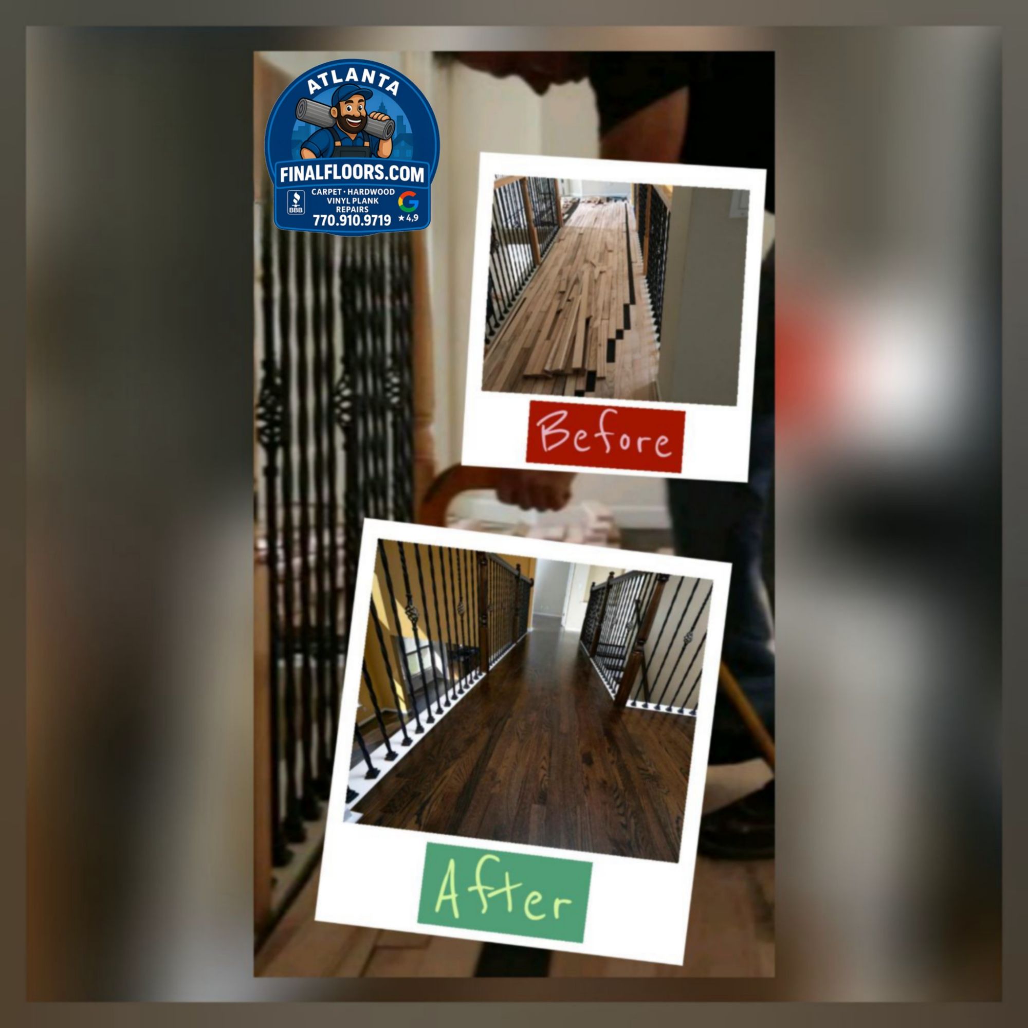 Before After Staircase Refinishing Sandy Springs