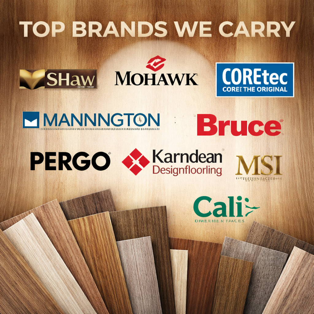 Top flooring brands in Atlanta including Shaw, Mohawk, Mannington, COREtec, Bruce and more