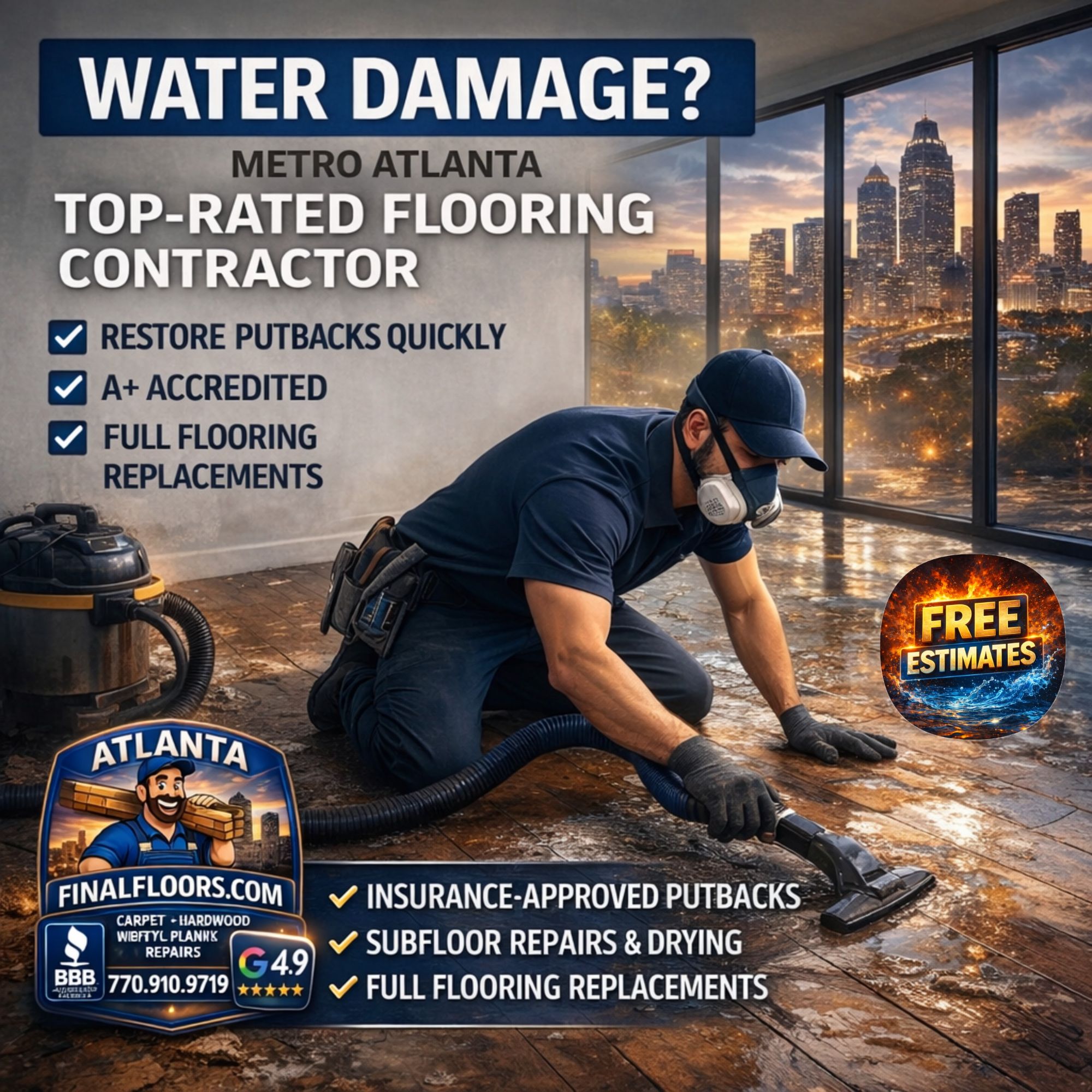 metro atlanta water damage flooring putback, subfloor repair, floor leveling, waterproof lvp installation by final floors, llc