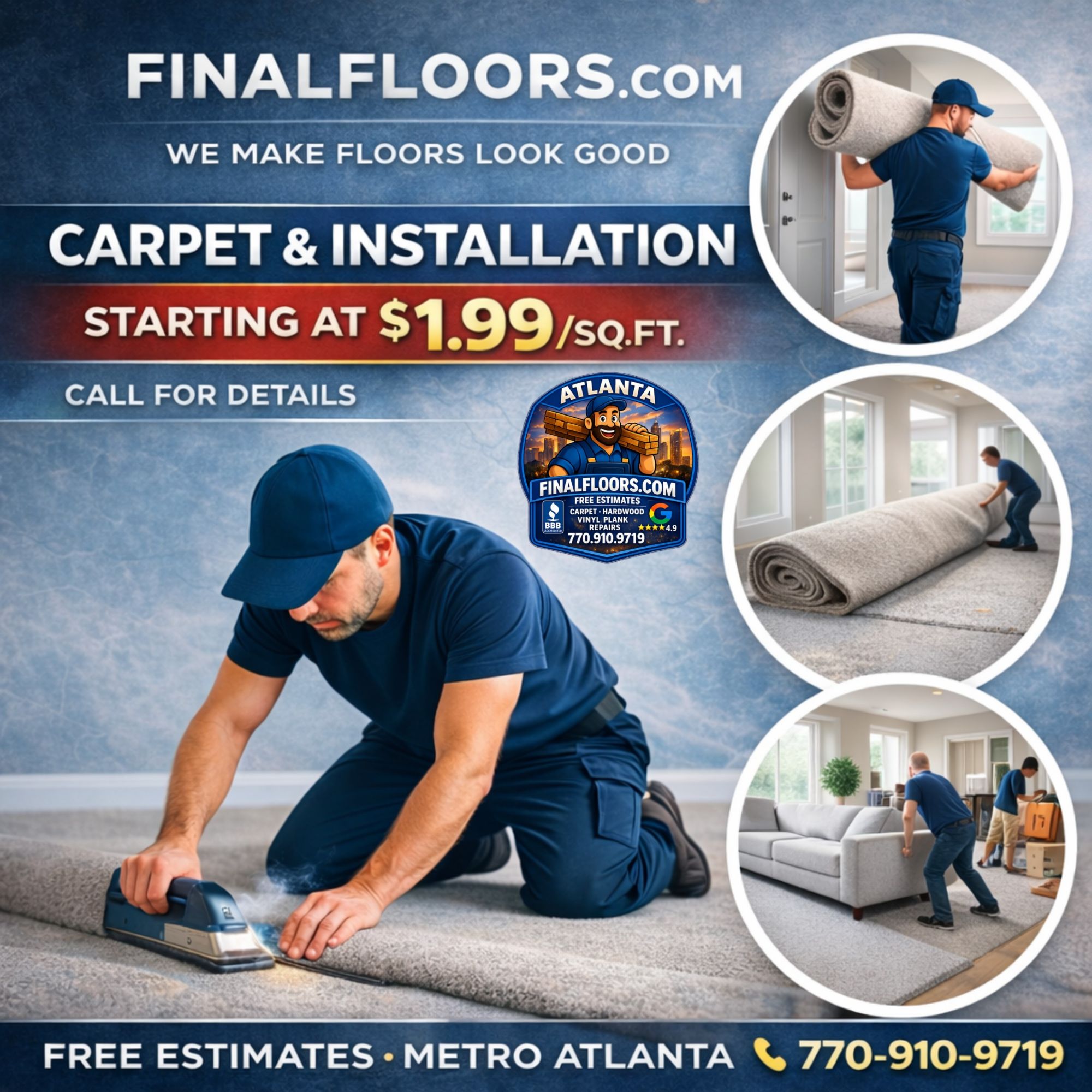 Atlanta carpet installation before and after project collage by Final Floors