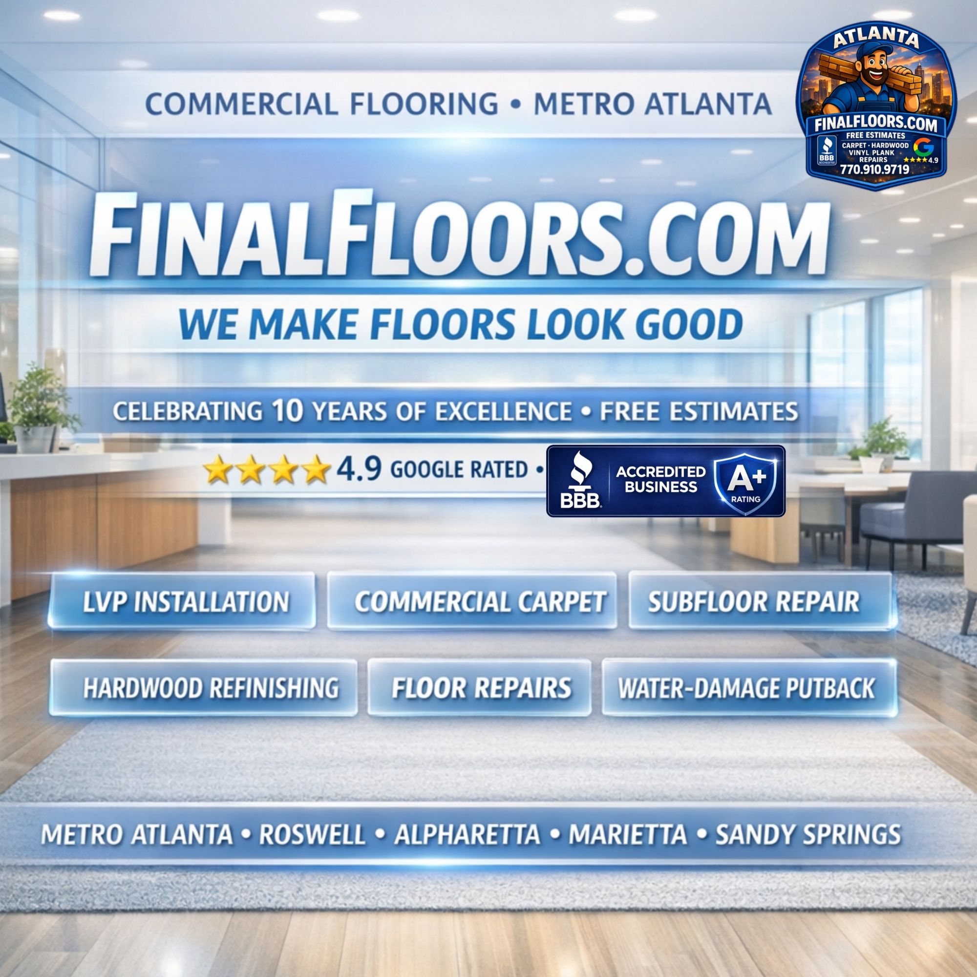 Atlanta commercial flooring installation before and after – LVP, carpet tiles, and durable surface solutions