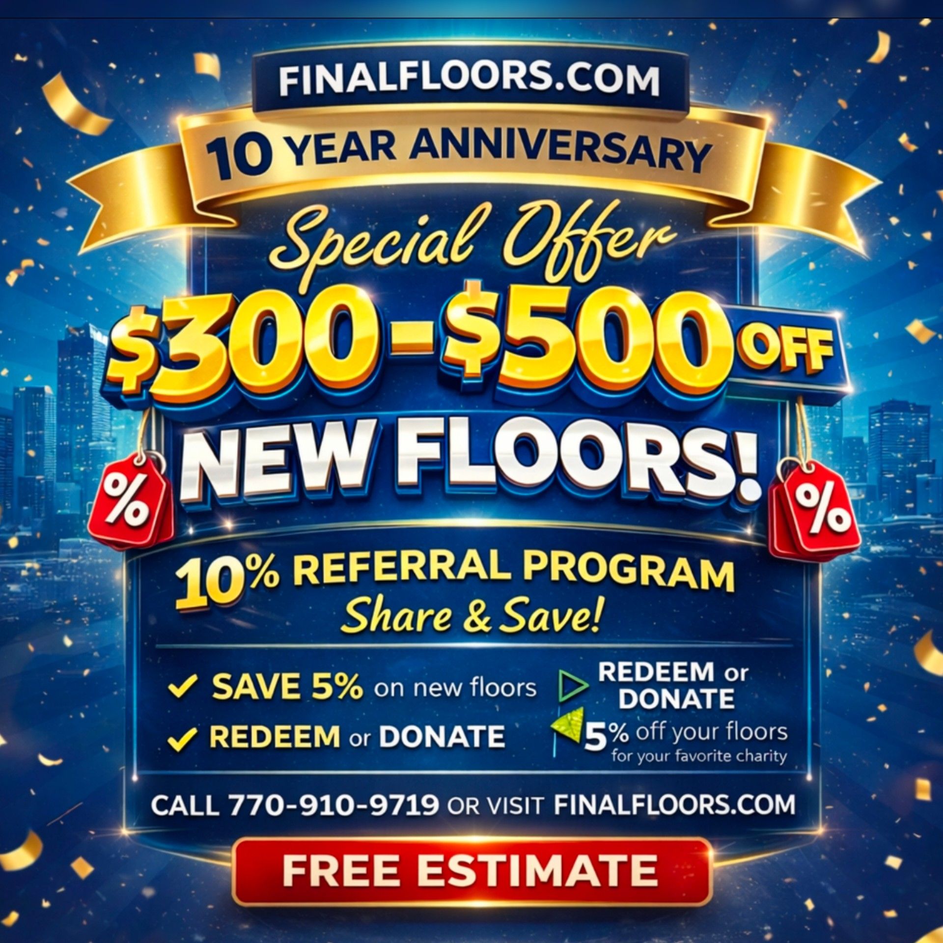 Final Floors LLC 10 year anniversary flooring special Metro Atlanta
