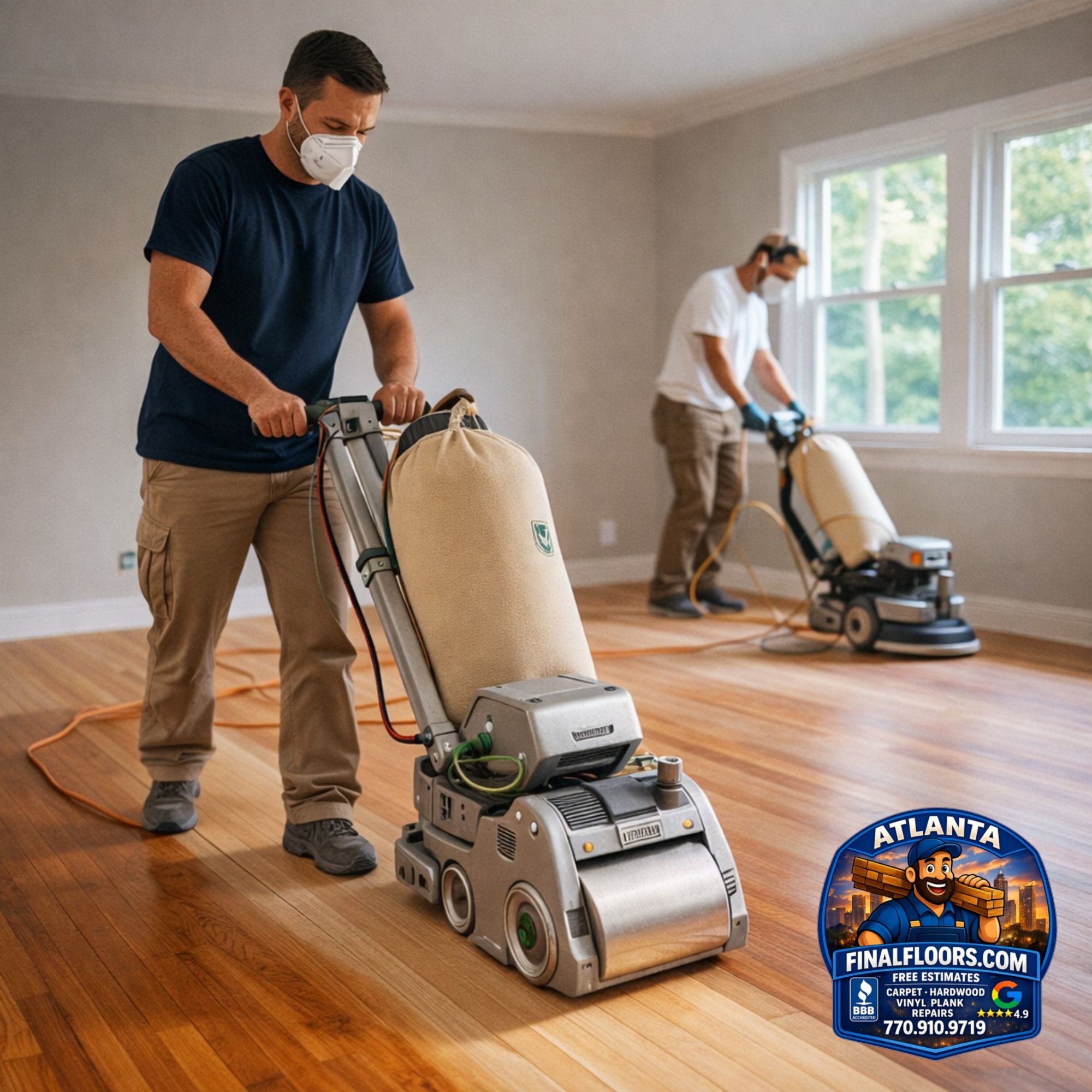 hardwood installation Atlanta crew sanding and refinishing hardwood floors Final Floors LLC Metro Atlanta